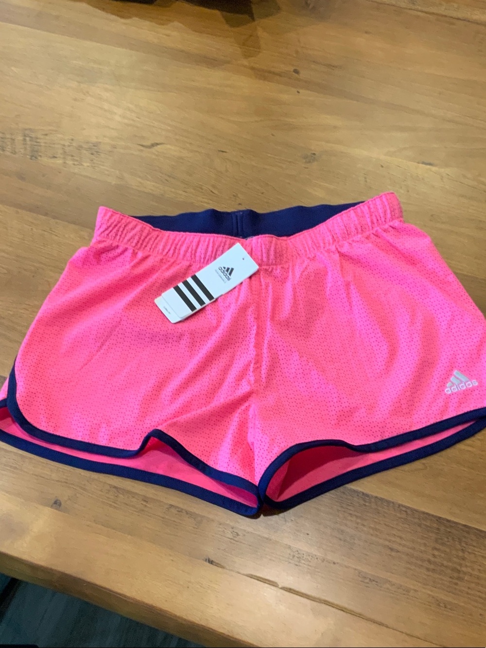 adidas Neon Pink Women's Athletic Shorts with Navy Trim